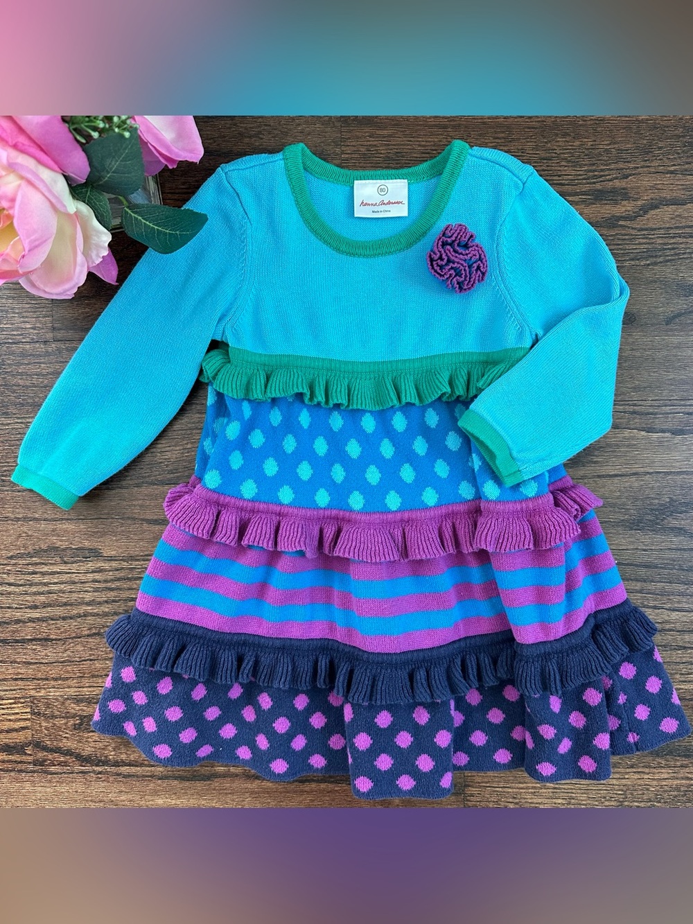 Hanna Andersson sweater dress with ruffled skirt, size 80/2T
